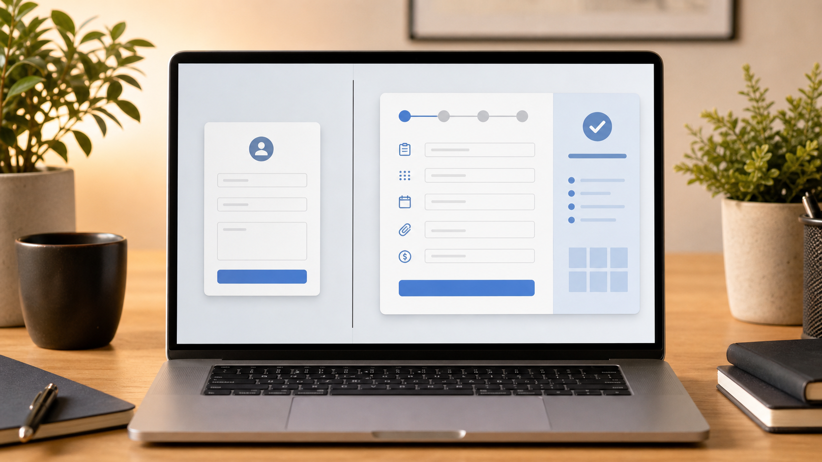 A side-by-side raster mockup comparing a simple contact form with a richer request a quote form.